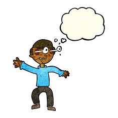cartoon amazed boy with thought bubble N8
