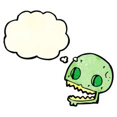 cartoon spooky skull with thought bubble N44
