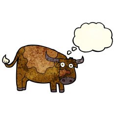 cartoon cow with thought bubble N12