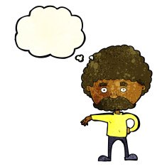 cartoon man with mustache making camp gesture thought bubbl N4