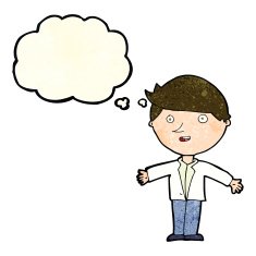 cartoon man in casual jacket with thought bubble N4