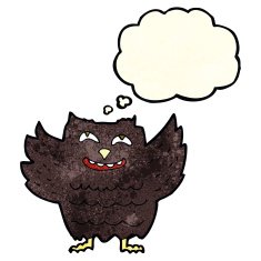cartoon happy owl with thought bubble N4