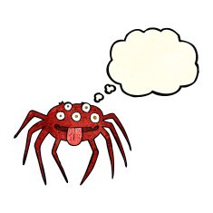 cartoon gross halloween spider with thought bubble N8