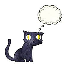 cartoon black cat with thought bubble N9