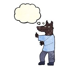 cartoon werewolf with thought bubble N6