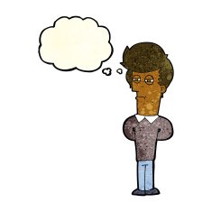 cartoon jaded man with thought bubble N7