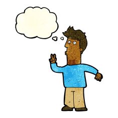 cartoon man signalling with hand thought bubble N2