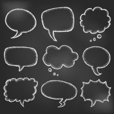 Hand drawn cartoon speech bubble on black board N2
