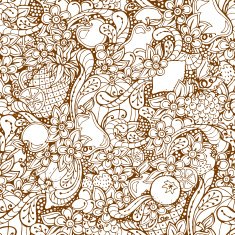 Fruits doodle background Cartoon vector fruits seamless pattern