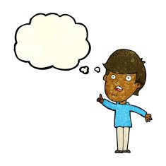 cartoon man asking question with thought bubble N15