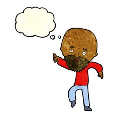 cartoon worried old man pointing with thought bubble N4