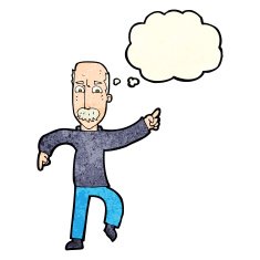 cartoon angry old man with thought bubble N43
