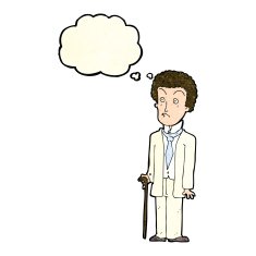 cartoon unhappy gentleman with thought bubble N3