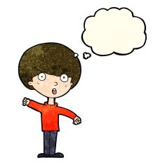 cartoon shocked boy with thought bubble N10