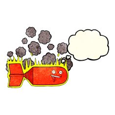 cartoon falling bomb with thought bubble N2