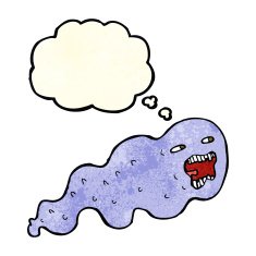cartoon ghost with thought bubble N8
