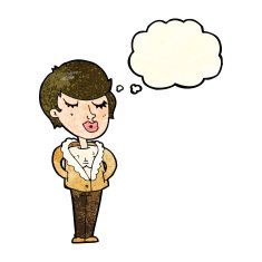 cartoon cool relaxed woman with thought bubble N3