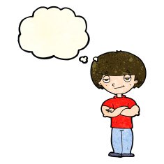 cartoon smug looking man with thought bubble N4