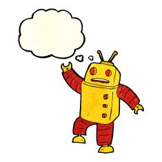cartoon robot with thought bubble N40