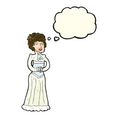 cartoon shocked victorian woman with thought bubble N3