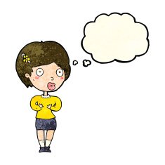 cartoon surprised woman with thought bubble N78