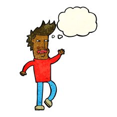 cartoon loudmouth man with thought bubble N4