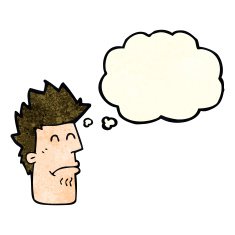 cartoon man feeling sick with thought bubble N2