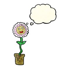 cartoon flower with face thought bubble N7
