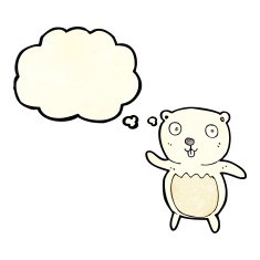 cartoon polar bear cub with thought bubble N18