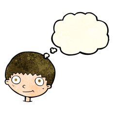 cartoon happy boy with thought bubble N65