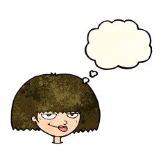 cartoon mean female face with thought bubble N4