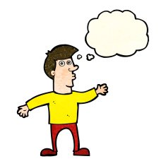 cartoon worried man with thought bubble N32