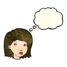 cartoon female face with thought bubble N50