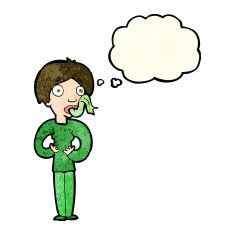 cartoon woman sticking out tongue with thought bubble N4