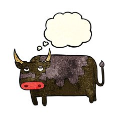 cartoon cow with thought bubble N14