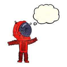 cartoon astronaut with thought bubble N34