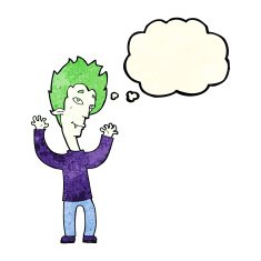 cartoon vampire man with thought bubble N41