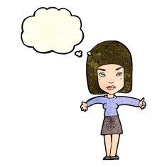 cartoon woman giving thumbs up symbol with thought bubble N19