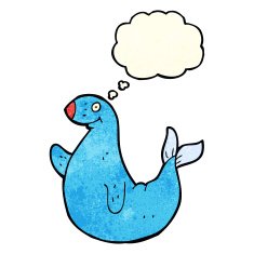 cartoon seal with thought bubble N5