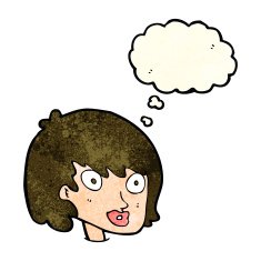 cartoon happy female face with thought bubble N58