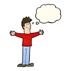 cartoon happy man with thought bubble N142