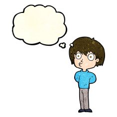 cartoon impressed boy with thought bubble N2