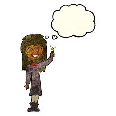 cartoon friendly witch girl with thought bubble N4