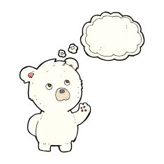 cartoon waving polar bear with thought bubble N20