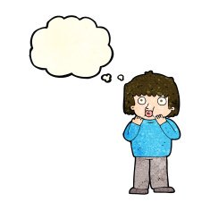 cartoon worried boy with thought bubble N10