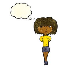 cartoon shy woman with thought bubble N17