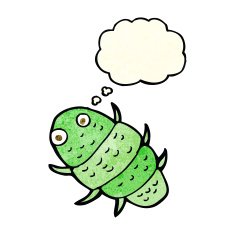 cartoon bug with thought bubble N11