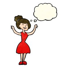 cartoon woman with raised arms thought bubble N4