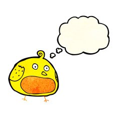 cartoon fat bird with thought bubble N13