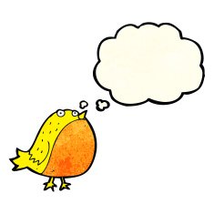 cartoon fat bird with thought bubble N14